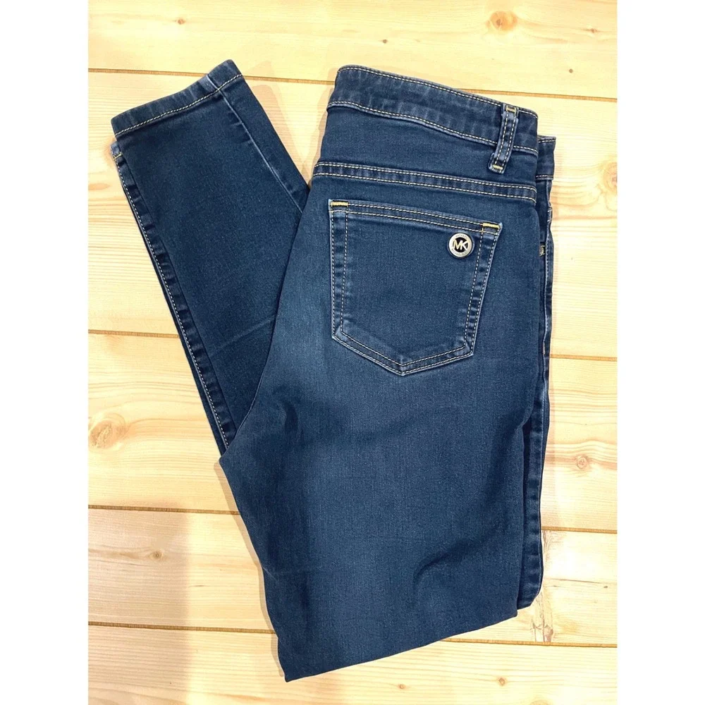 Michael Kors Izzy Skinny Jeans Womens 8‎ Dark Wash Stretch Denim Blue MK Logo
